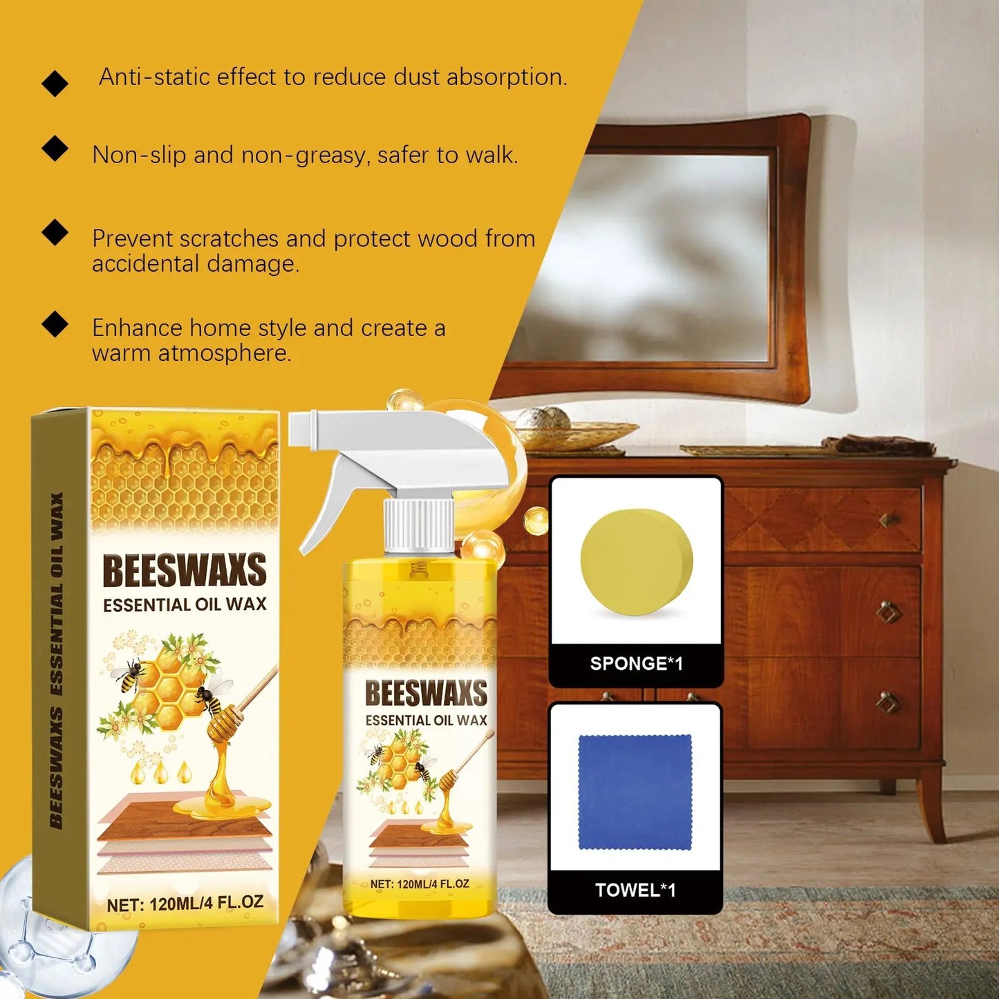 Final 3 Hours: 60%OFF🔥Beeswax Wood Care Spray – Bring Dull Wood Back to Life