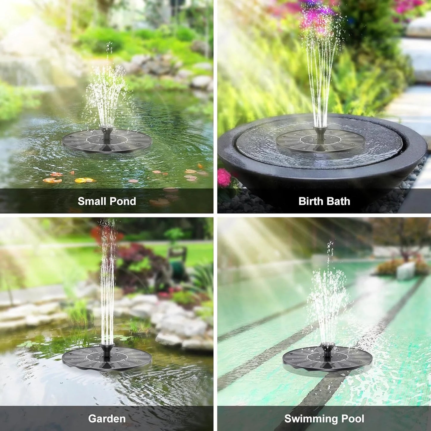🎁Solar Fountain, Solar Powered Bird Bath Fountain Pump with 4 Nozzles 1.4W Solar Panel Kit Water Pump, Outdoor Watering Submersible Pump for Pond, Pool, Garden, Fish Tank
