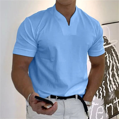 💎 Men’s Gentleman Business Short Sleeve T-Shirt – V-Neck, Breathable Cotton Blend & Available Up to 5XL 👕✨