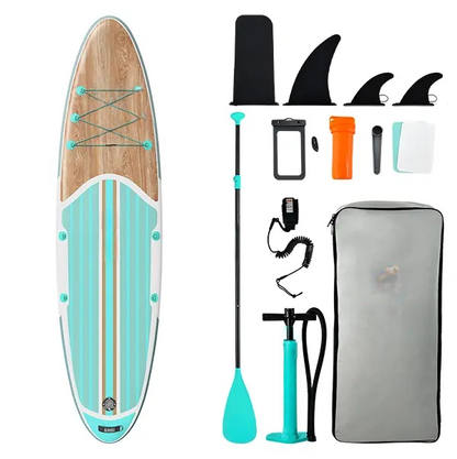 10-foot inflatable stand-up paddleboard, suitable for gliding yoga, equipped with a 33-inch stabilizer and full accessories, suitable for adults and teenagers, 3-year warranty.