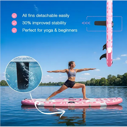 10-foot inflatable stand-up paddleboard, suitable for gliding yoga, equipped with a 33-inch stabilizer and full accessories, suitable for adults and teenagers, 3-year warranty.