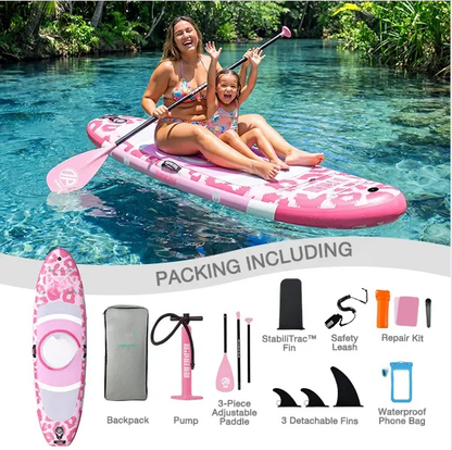 10-foot inflatable stand-up paddleboard, suitable for gliding yoga, equipped with a 33-inch stabilizer and full accessories, suitable for adults and teenagers, 3-year warranty.