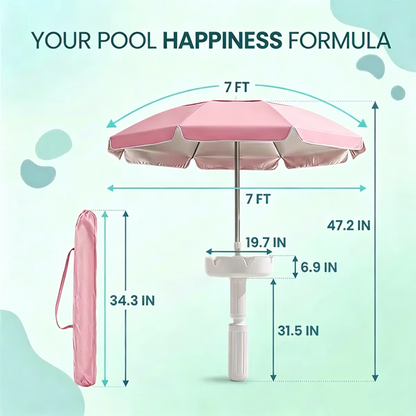 Floating Pool Umbrella with Bar and Base, Portable Pool Bar Table Umbrellas with Cup Holder & Phone Stand, Floating Poolside Shade