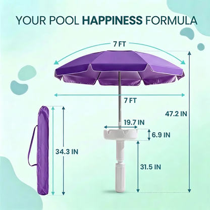 Floating Pool Umbrella with Bar and Base, Portable Pool Bar Table Umbrellas with Cup Holder & Phone Stand, Floating Poolside Shade