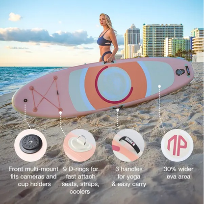 10-foot inflatable stand-up paddleboard, suitable for gliding yoga, equipped with a 33-inch stabilizer and full accessories, suitable for adults and teenagers, 3-year warranty.