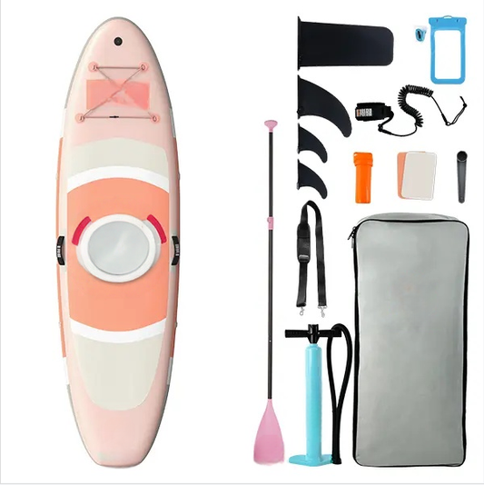 10-foot inflatable stand-up paddleboard, suitable for gliding yoga, equipped with a 33-inch stabilizer and full accessories, suitable for adults and teenagers, 3-year warranty.