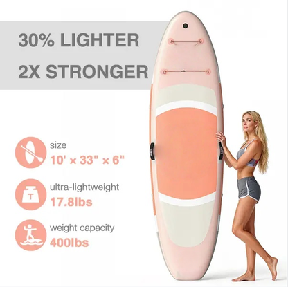 10-foot inflatable stand-up paddleboard, suitable for gliding yoga, equipped with a 33-inch stabilizer and full accessories, suitable for adults and teenagers, 3-year warranty.