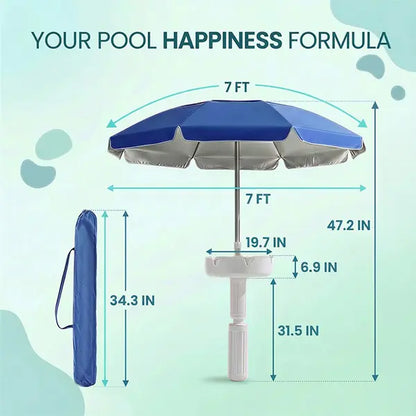 Floating Pool Umbrella with Bar and Base, Portable Pool Bar Table Umbrellas with Cup Holder & Phone Stand, Floating Poolside Shade