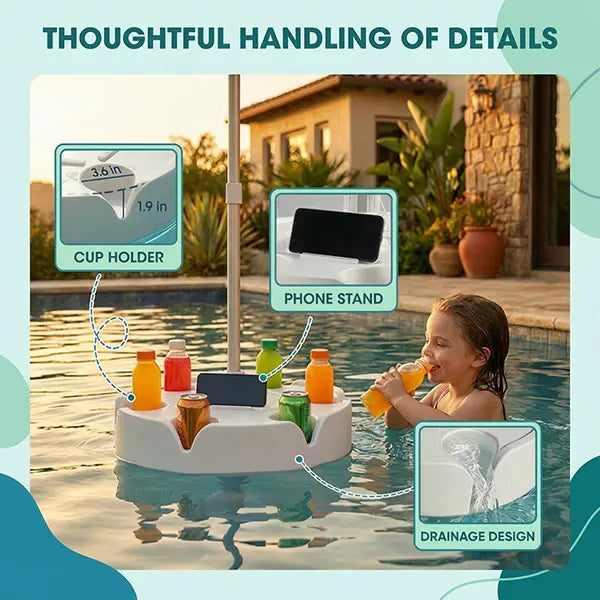Floating Pool Umbrella with Bar and Base, Portable Pool Bar Table Umbrellas with Cup Holder & Phone Stand, Floating Poolside Shade