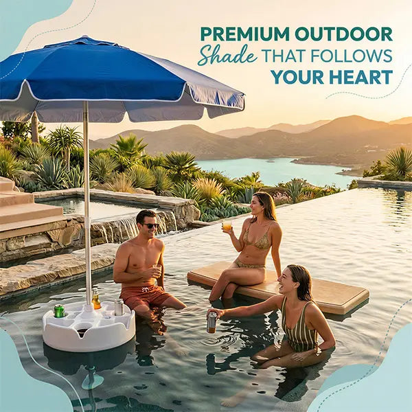 Floating Pool Umbrella with Bar and Base, Portable Pool Bar Table Umbrellas with Cup Holder & Phone Stand, Floating Poolside Shade